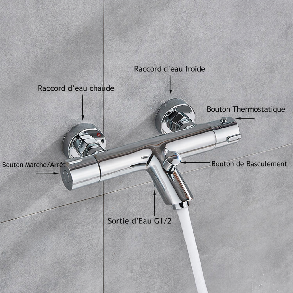 details mitigeur douche salle bain laiton chrome