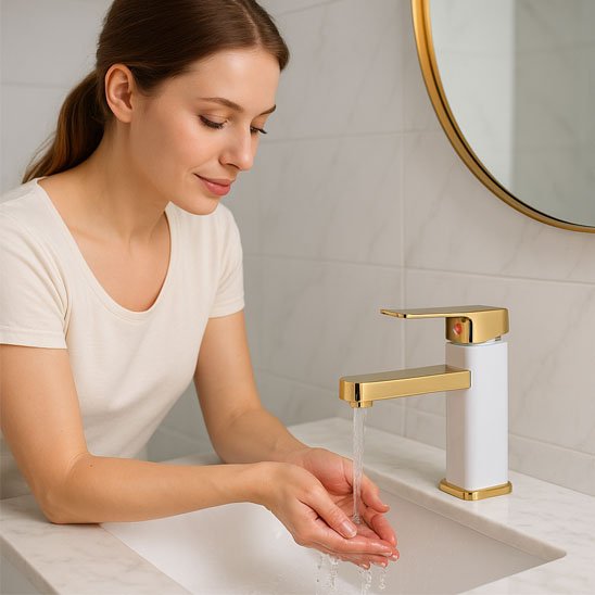 lavabo mitigeur bicolore-blanc or