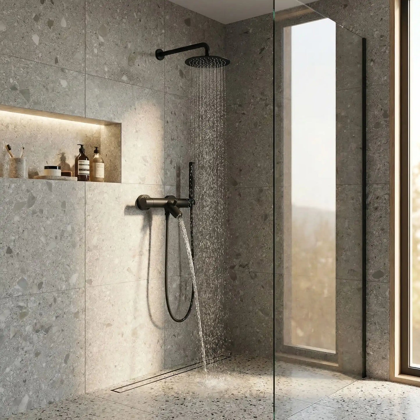 mitigeur douche douchette thermostatique salle bain laiton noir