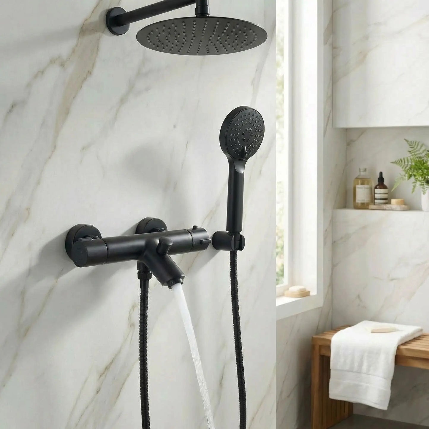 mitigeur douche robinet thermostatique salle bain laiton noir