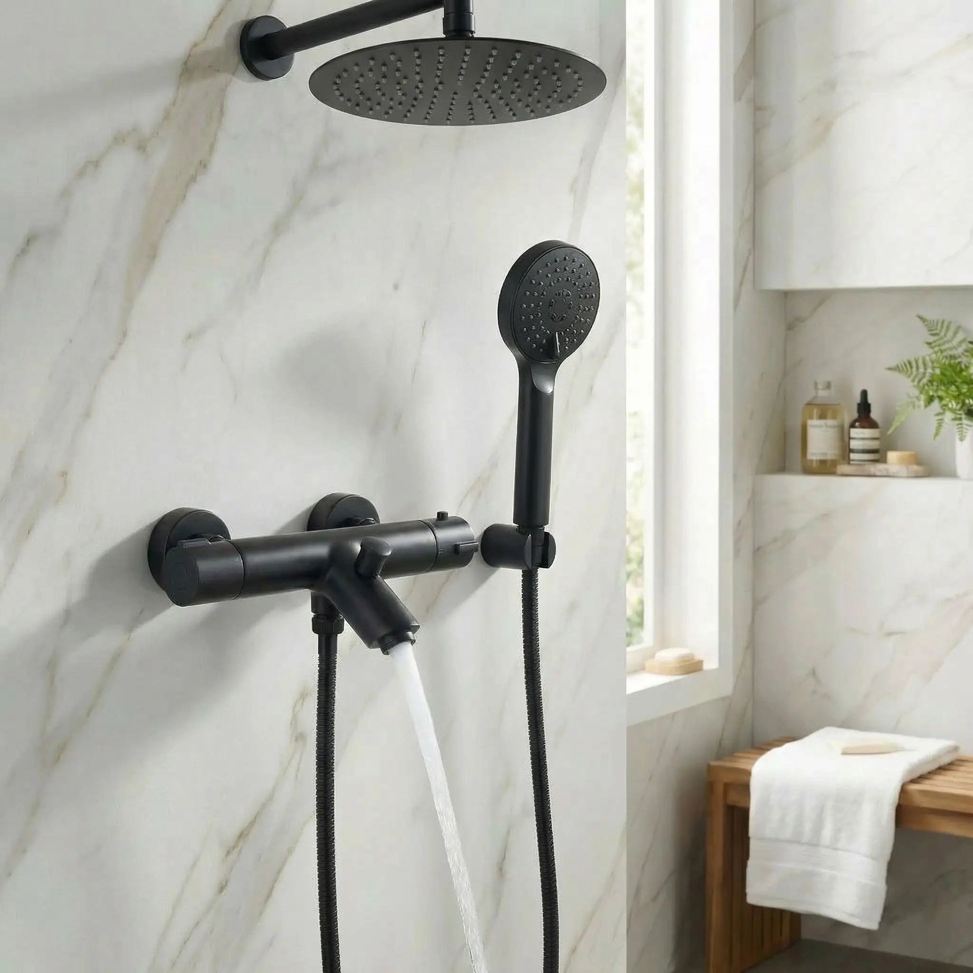 mitigeur douche robinet thermostatique salle bain laiton noir