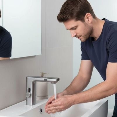 mitigeur lavabo sans contact gris