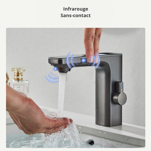 mitigeur lavabo sans contact infrarouge gris